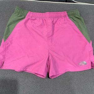 Girls north face pink and green shorts